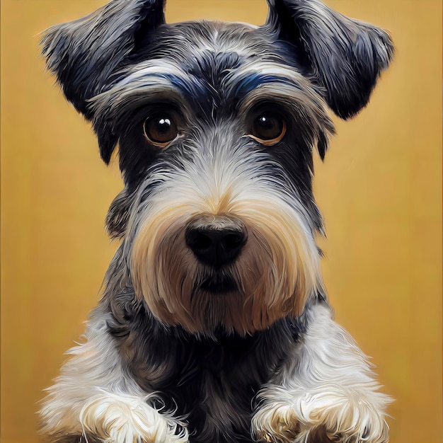 Painted portrait of a schnauzer dog