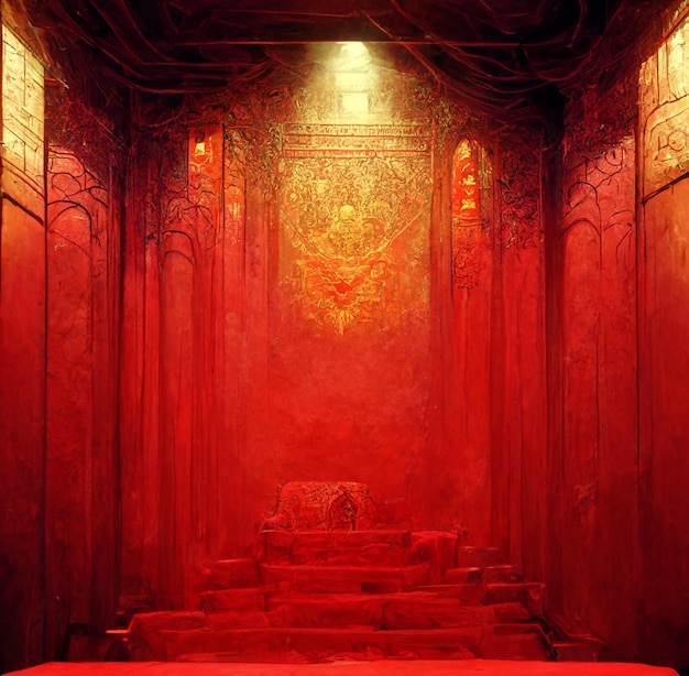 Painted red background for theater set or fairy tale room with gold touches and highlights