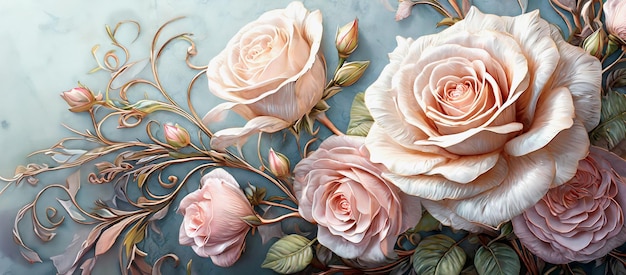 Painted roses wallpaper empty space for text