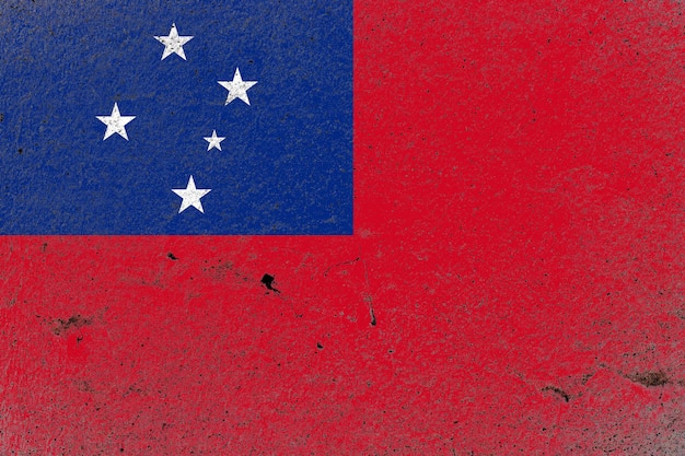 Painted samoa flag on a distressed old concrete wall surface