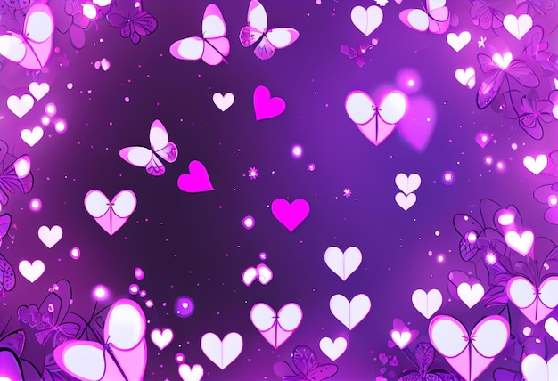 Painted spring background in purplepink flowers butterflies and hearts AI Generated