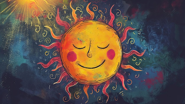 Painted sun Doodle tan rest star light warmth moon ray heat sky summer luminary planet tan day space rays life sunset ball burn glasses eclipse Generated by AI
