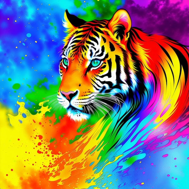 Painted water drop colorful tiger generative ai