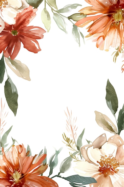 Painted watercolor floral border or frame for wedding invitations