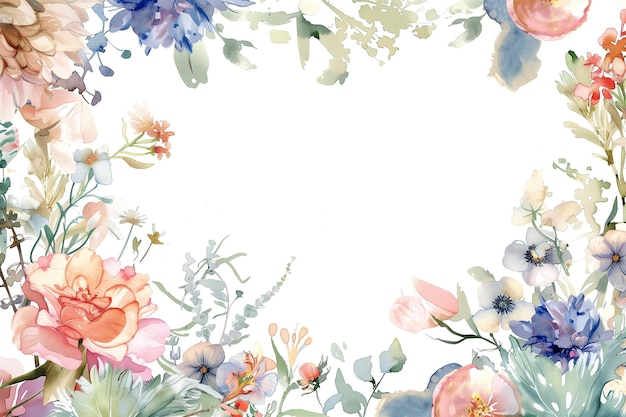 Painted watercolor floral border or frame