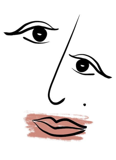 Painted woman face line art canvas minimalist girl