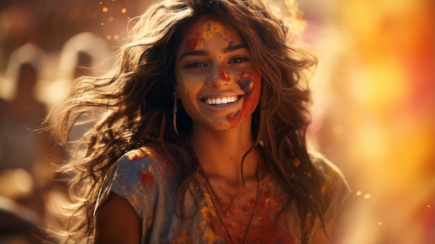 Photo painted women at holi festival of colors in india