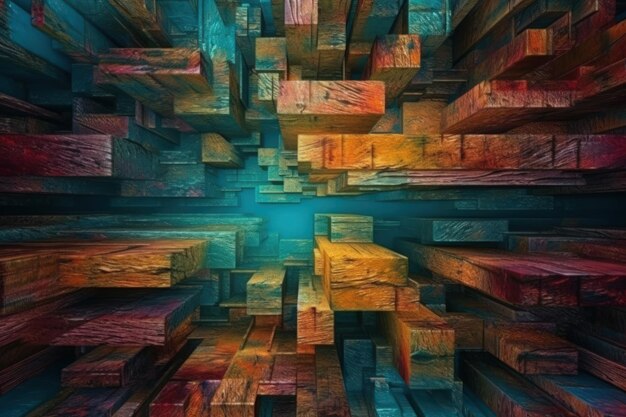 Painted wooden bars abstract background wide angle generative ai