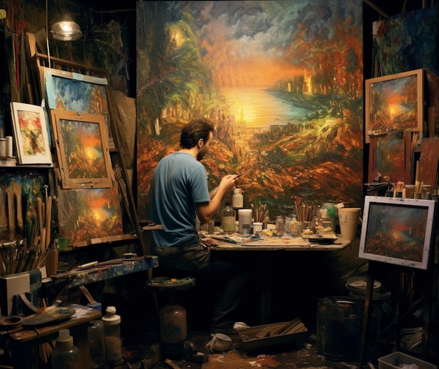 A painter creating a work of art