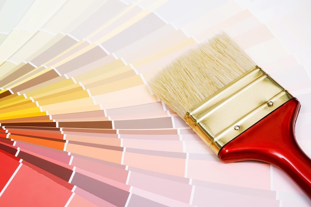 A painter is choosing a paint shade for the interior of the house's walls with interior