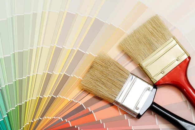 A painter is choosing a paint shade for the interior of the house's walls with interior