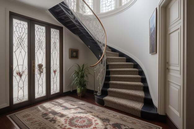 Photo painter is preparing gypsum wall for painting stairs passage