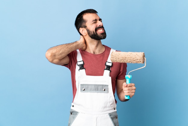 Painter man on pastel wall