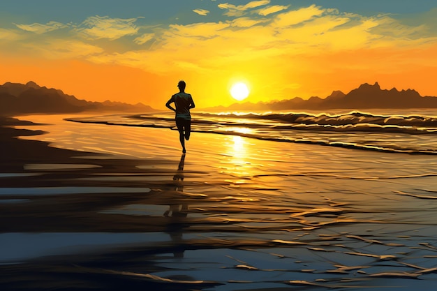 A painter running along the beach