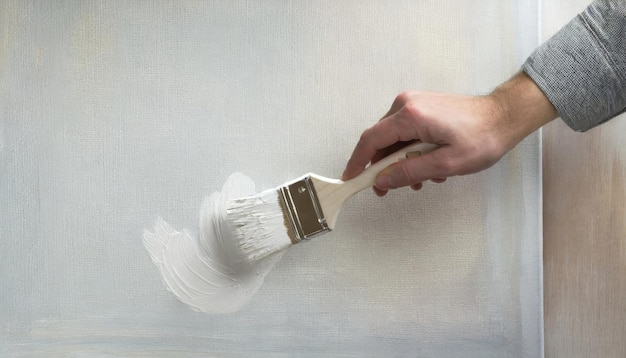 Painter's Hand with Brush on Canvas