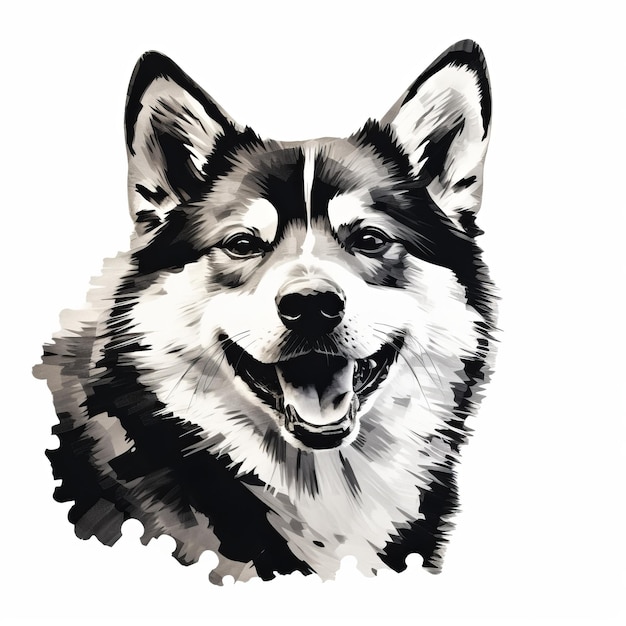 Painterly Style Stencil Art Joyful Husky Dog In Liquid Metal