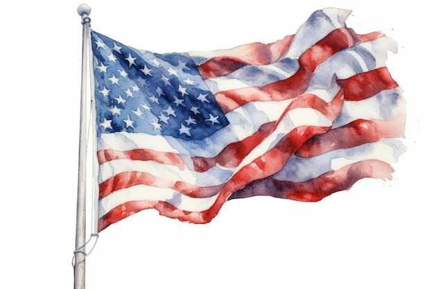 Живописная символика Акварельный американский флаг на белом фоне