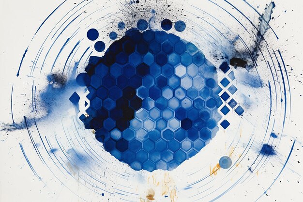 A painting abstract blue hexagon illustration