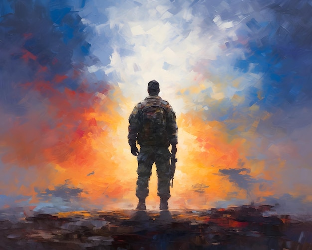 A painting addressing mental health issues among veterans Generative AI
