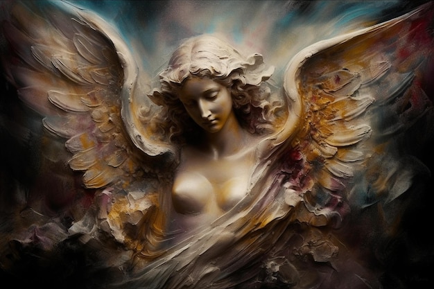 A painting of a angel with wings and a halo.