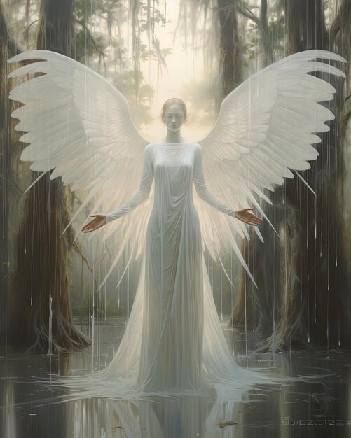 Photo a painting of an angel with wings that say angel