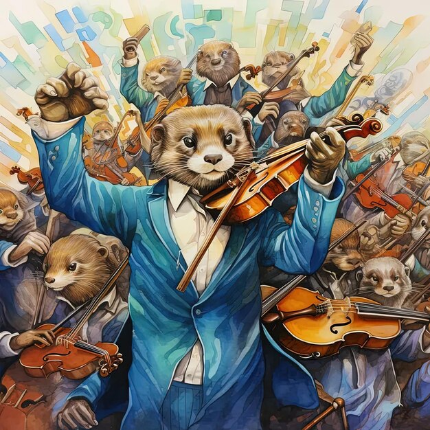 A painting of an animal playing a violin