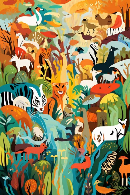 「野生」という言葉が描かれた動物や植物の絵
