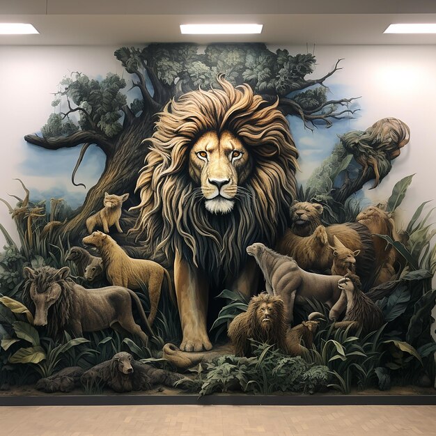 Photo painting of animals on the wall of office