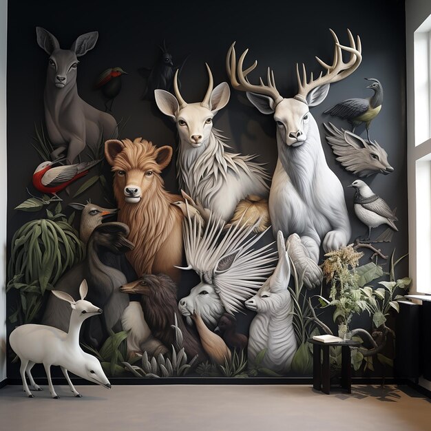 Photo painting of animals on the wall of office