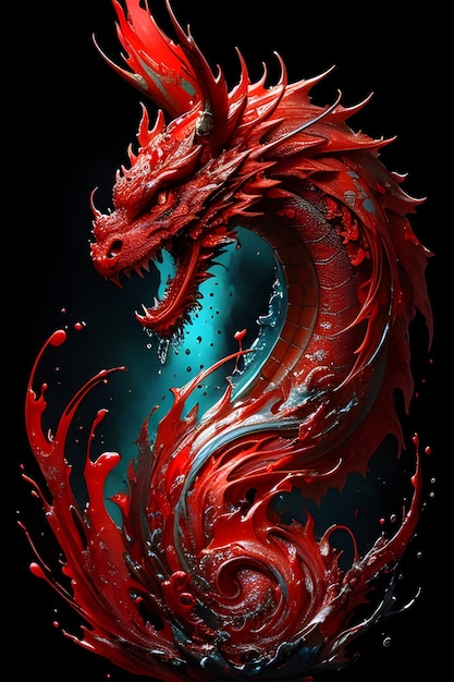 붉은 중국 용의 회화 예술