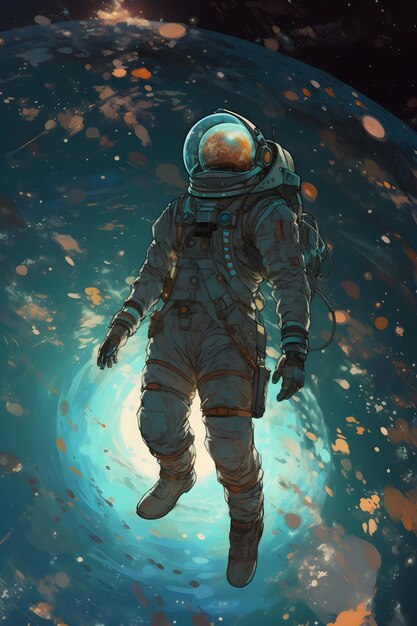 A painting of a astronaut in space