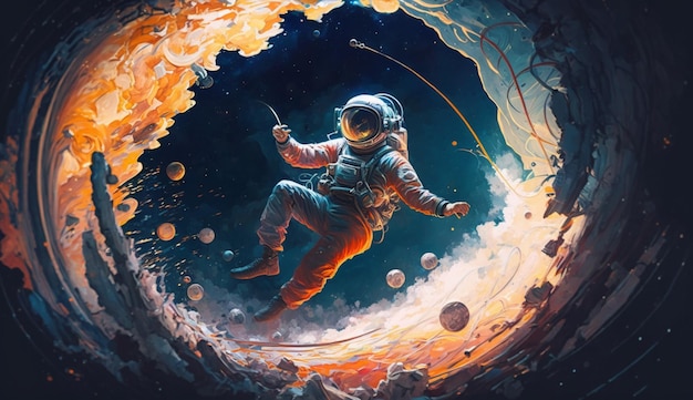 A painting of an astronaut in space