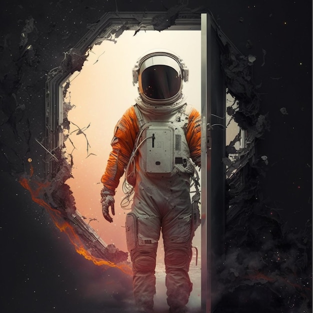 A painting of an astronaut with the word 1 on it