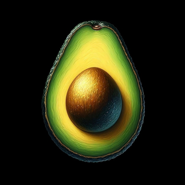 painting of an avocado on a black background