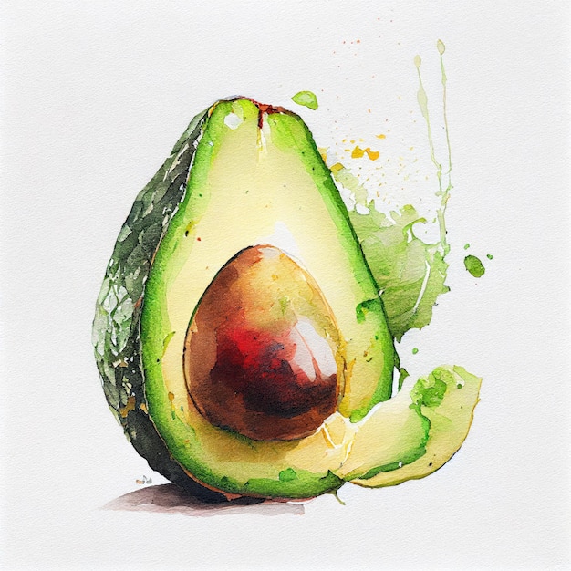 A painting of an avocado with the word avocado on it