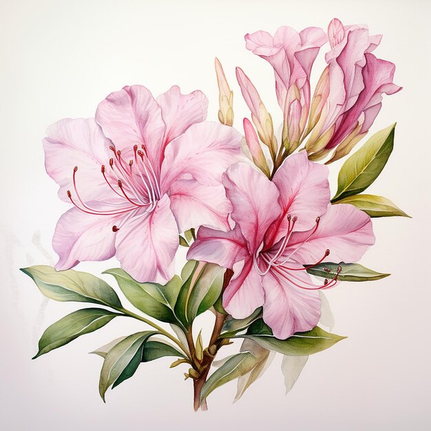 A painting of Azalea flower watercolor