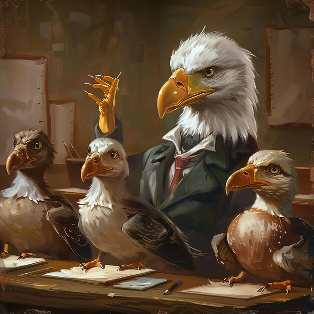 Photo a painting of a bald eagle and two other birds