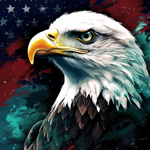 painting of a bald eagle with a flag background generative ai