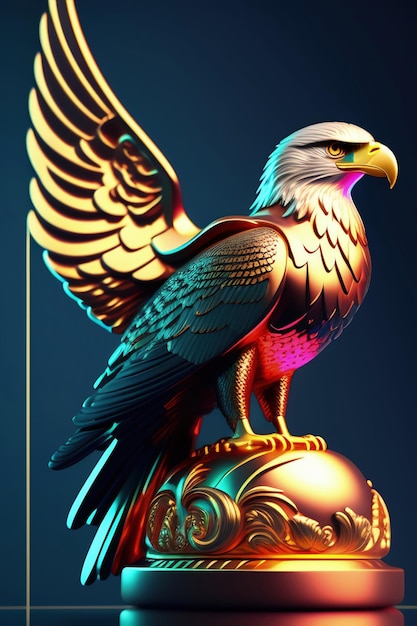 A painting of a bald eagle with a gold ball on it