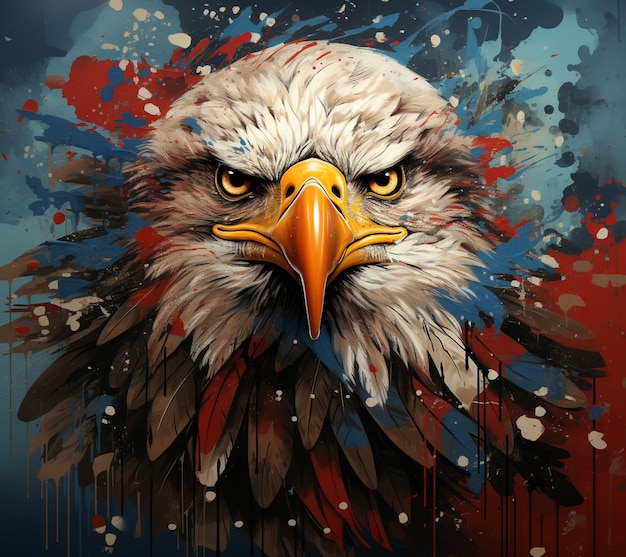 painting of a bald eagle with a red generative ai