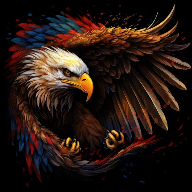 painting of a bald eagle with a red generative ai