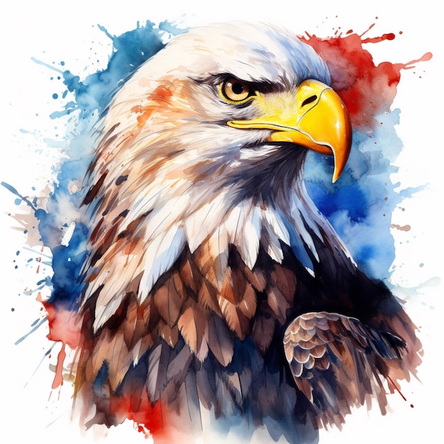 painting of a bald eagle with a red generative ai