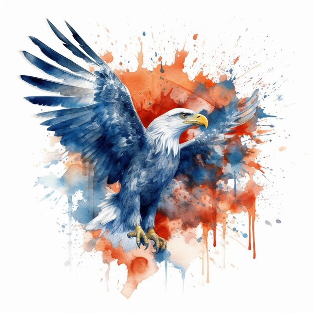 painting of a bald eagle with a splash of paint on it generative ai