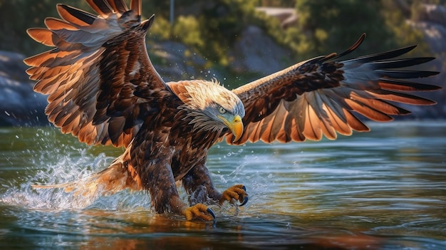 Photo a painting of a bald eagle with the wings spread out and the wings spread out.