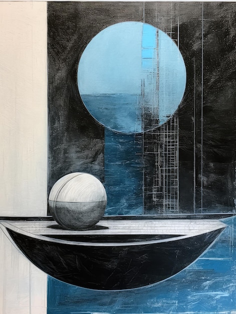 A painting of a ball and a mirror