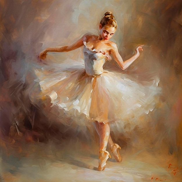 A painting of a ballerina in a white dress