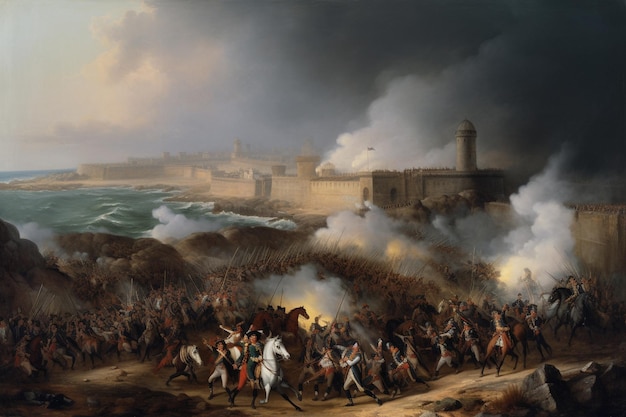 A painting of the battle of the spanish armada