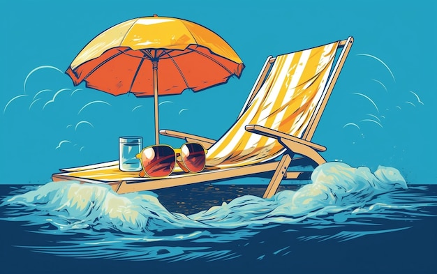 A painting of a beach chair and two oranges AI