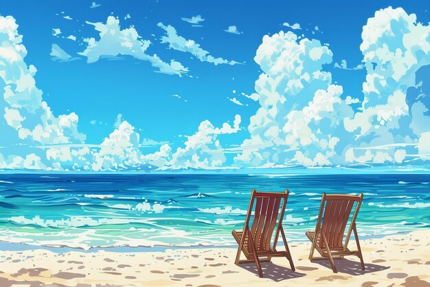 Photo a painting of beach chairs on a sunny day