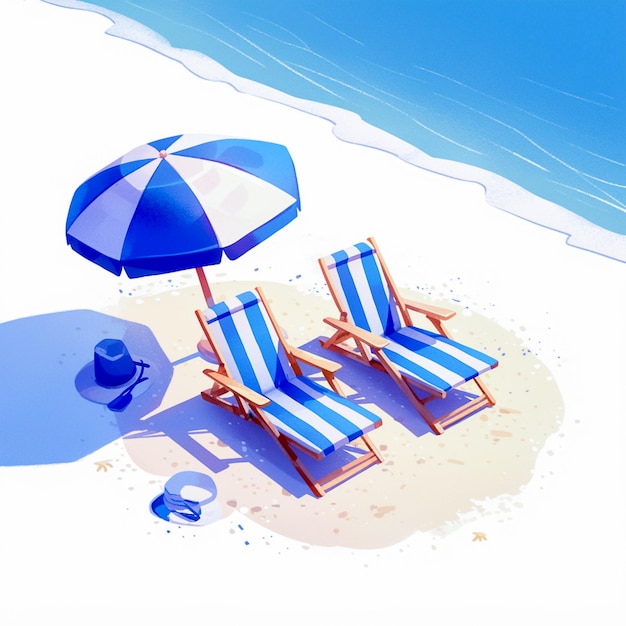 Photo a painting of beach chairs and an umbrella on a beach